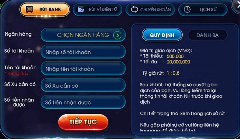 Hướng dẫn cách nạp, rút tiền game bài đổi thưởng Bich Club